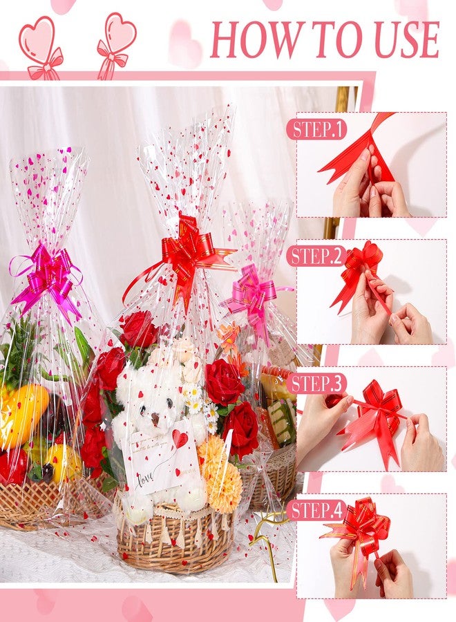 Geelin 15 Set Valentine Basket Bags with Bows Cellophane Heart Printed Basket Bags with 15 Pcs Pull Bows, 22.8 x 28 Inches Gift Wrapping Supplies for Cookie Dolls Gifts Candy Crafts Fruits - Image 4